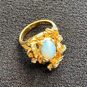 Statement Opal Rhinestone Bird's Nest Domed 18k HGE Electroplated Gold EUC